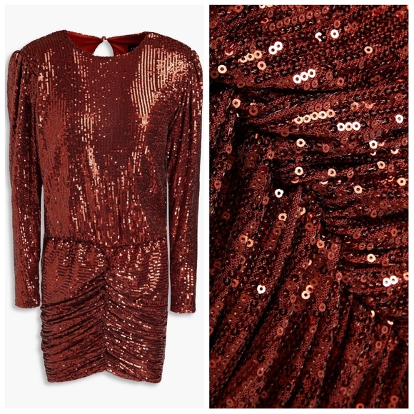 Retrofete Flynn Sequined Tulle Mini Dress Copper Bronze Small - Picture 2 of 9